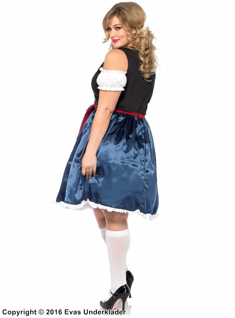Oktoberfest waitress, costume dirndl dress, lacing, cold shoulder, apron, XL to 4XL
